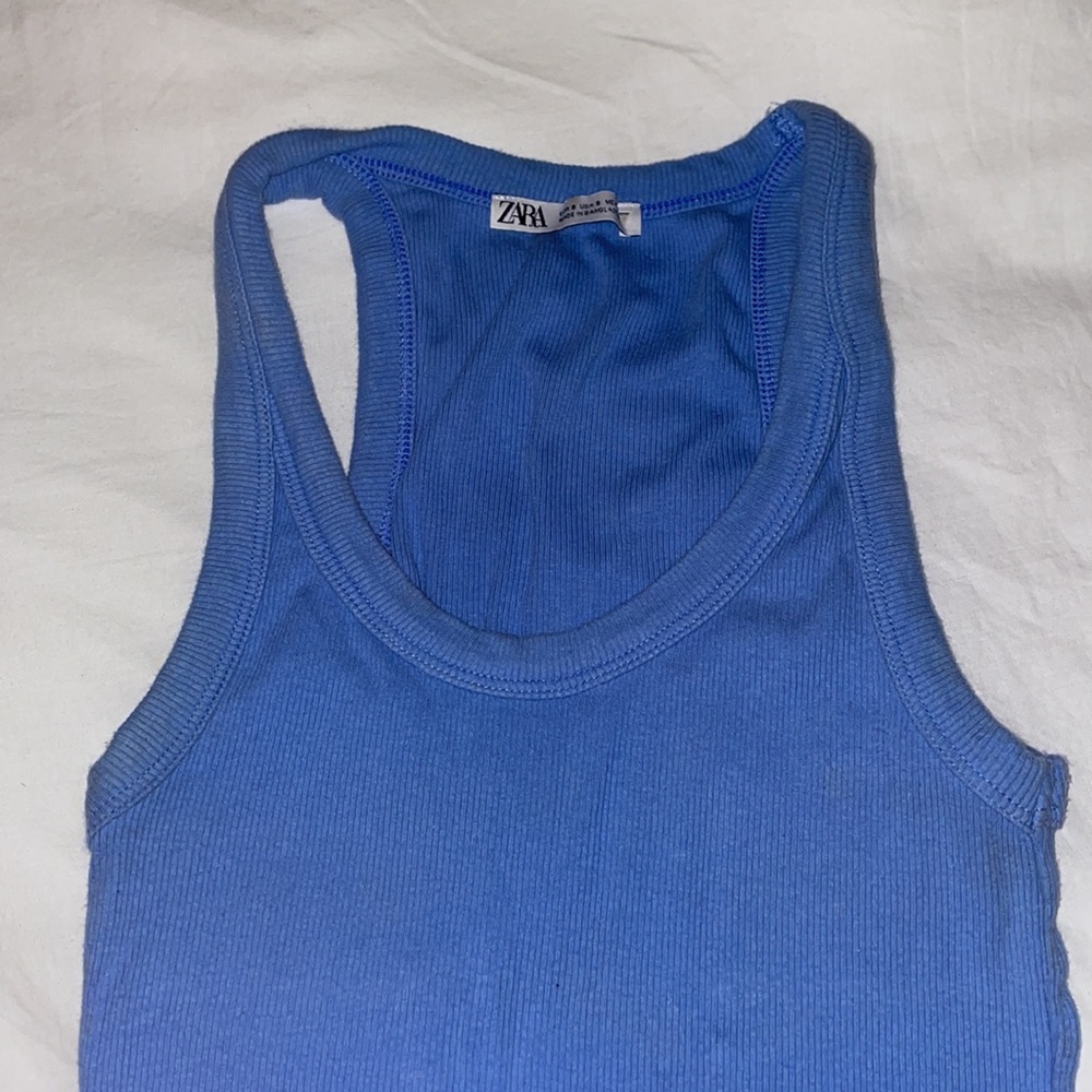 Zara Blue Ribbed Tank Top - Picture 3 of 8